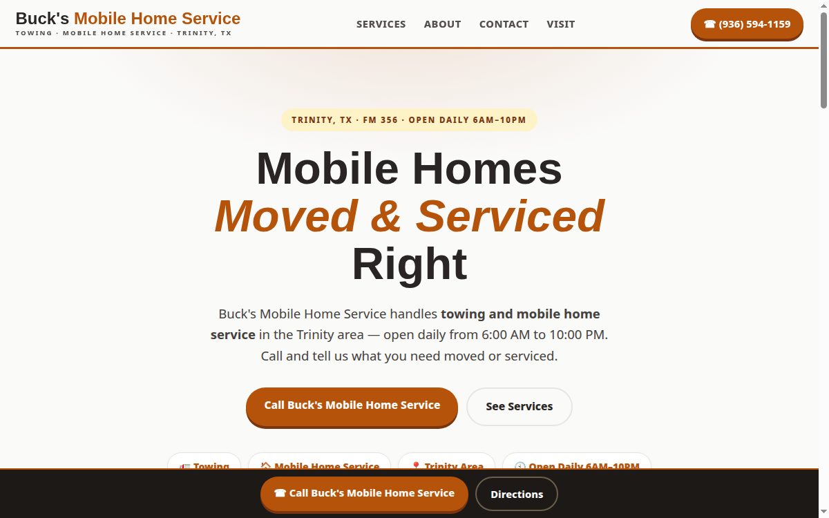 Buck's Mobile Home Service demo preview
