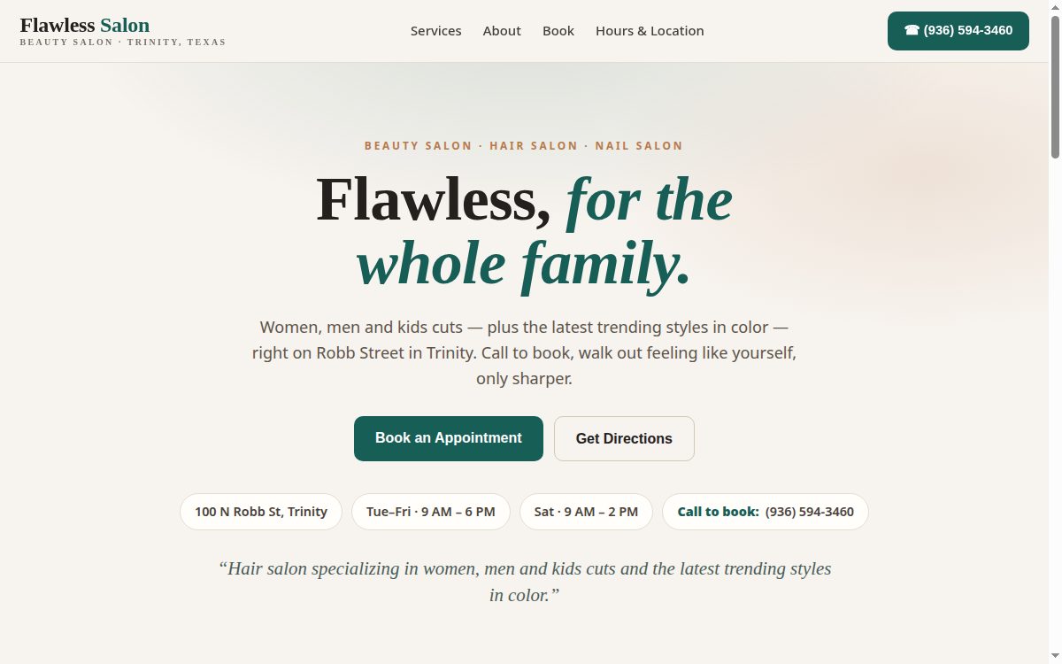 Flawless Salon demo preview