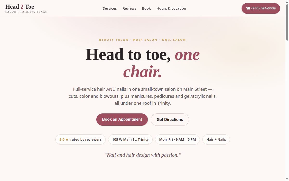 Head 2 Toe Salon demo preview