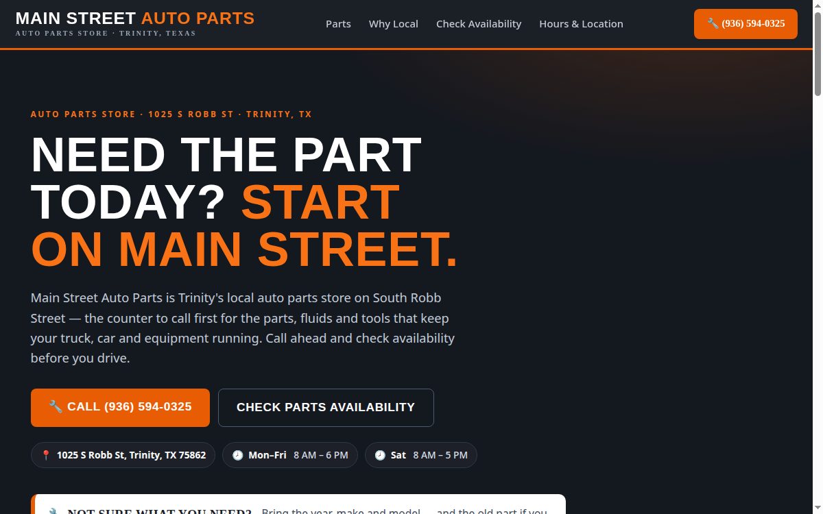 Main Street Auto Parts demo preview