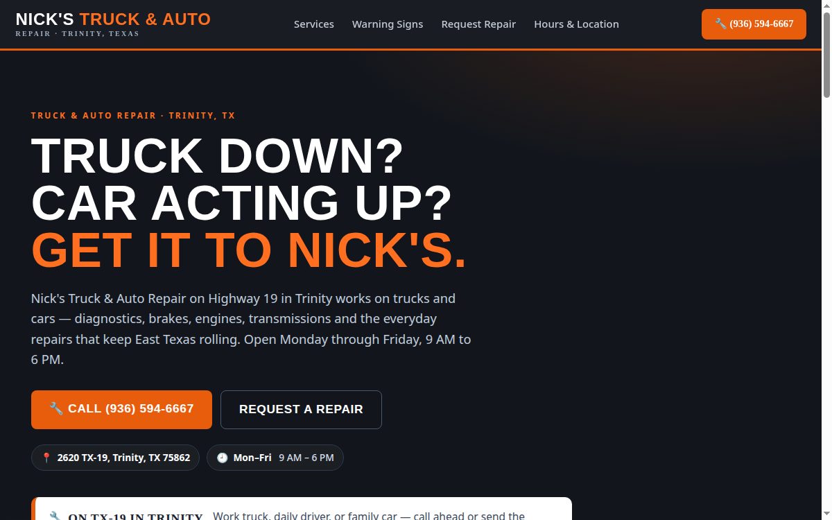 Nick's Truck & Auto Repair demo preview