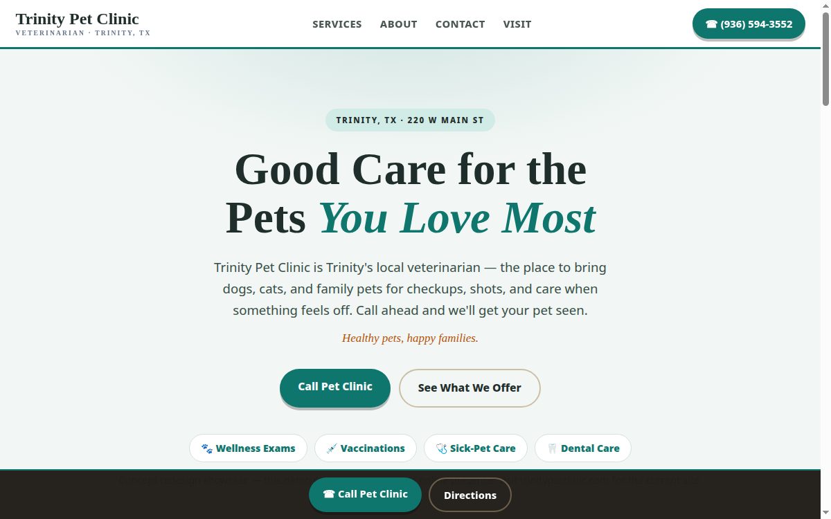 Trinity Pet Clinic demo preview