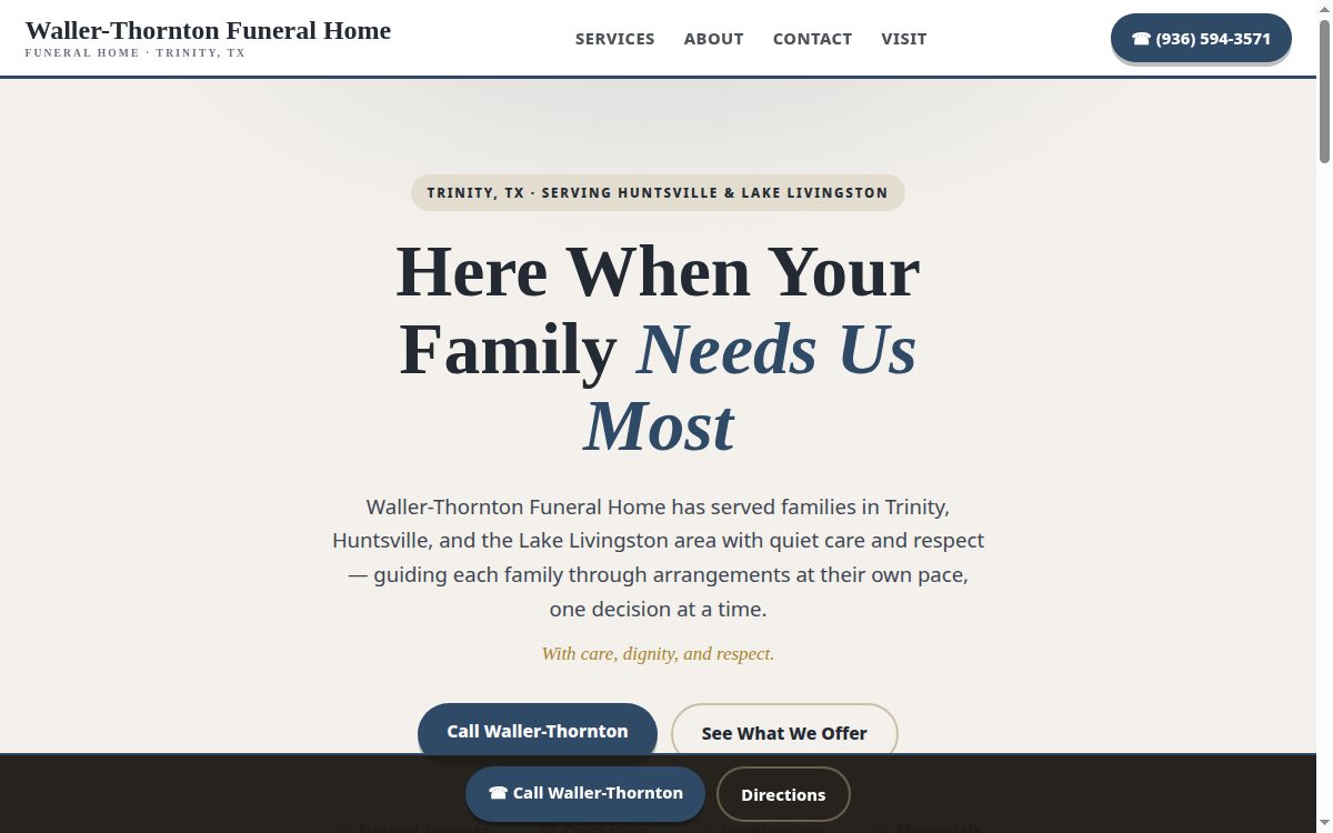 Waller Thornton Funeral Home demo preview